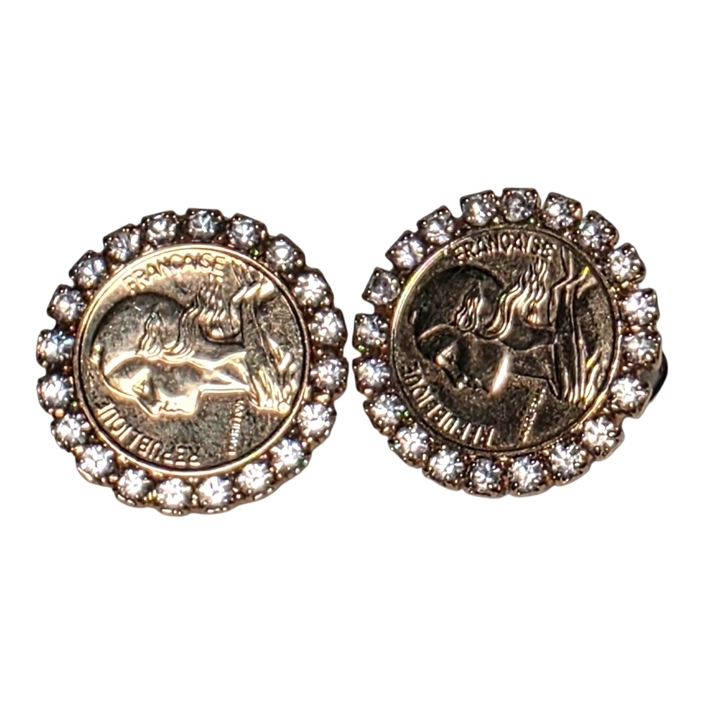 Napoleon Gold Tone Rhinestones Vintage Earrings